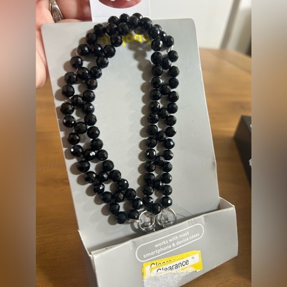 NWT Heyday Black Beaded Double-Strand Bracelet/Charm Wrist phone strap